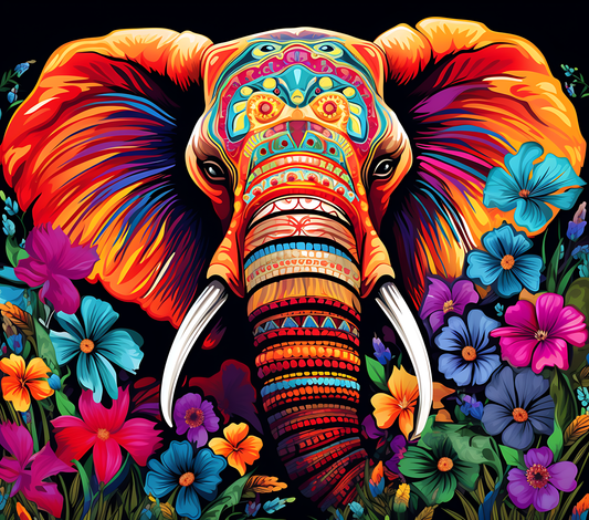 Psychedelic Elephant with Flowers