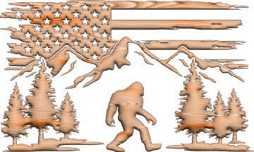 Engraved Sasquatch US Flag